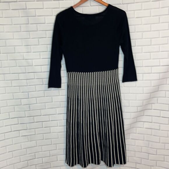 Black Label By‎ Evan Picone Black Stiped Skirt Knit Dress Sz M - Picture 5 of 6